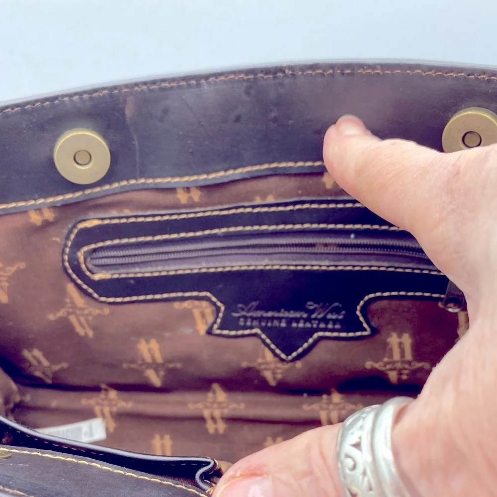 American West Tooled Leather Black/ Brown Clutch Has Rose Floral Design Purse - Picture 6 of 10